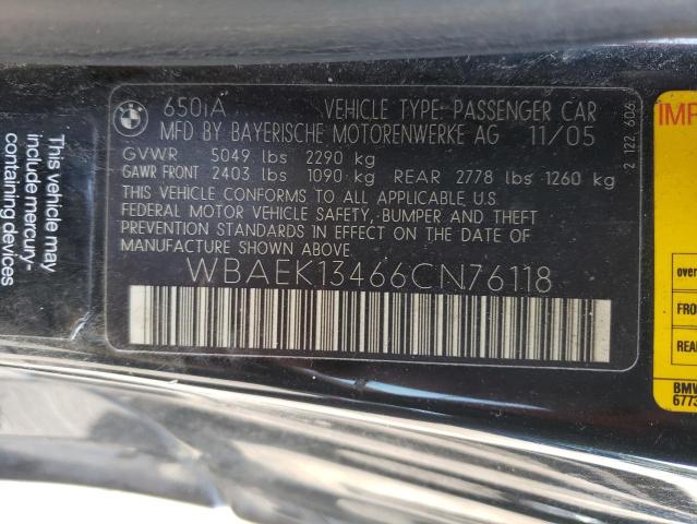 Photo 10 from auction – 2006 BMW 650 I with VIN WBAEK13466CN76118