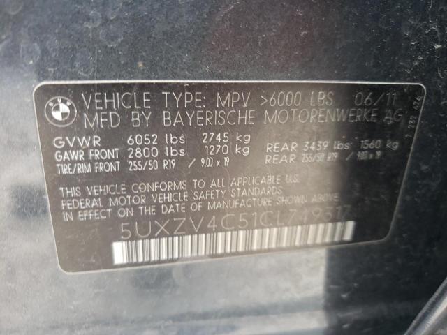 Photo 10 from auction – 2012 BMW X5 XDRIVE3 with VIN 5UXZV4C51CL749317