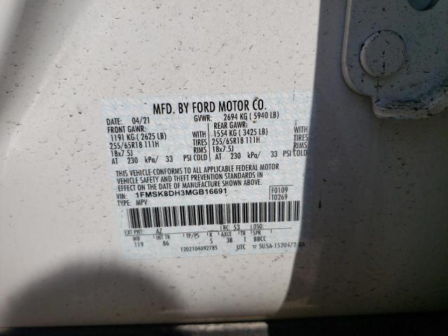 Photo 10 from auction – 2021 FORD EXPLORER X with VIN 1FMSK8DH3MGB16691