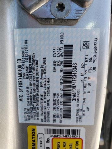 Photo 10 from auction – 2014 FORD FUSION SE with VIN 3FA6P0H74ER345343