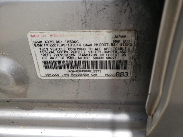 Photo 10 from auction – 2008 MITSUBISHI LANCER with VIN JA3AU26U98U012973