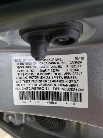 Photo 10 from auction – 2019 HONDA CIVIC LX with VIN 2HGFC2F66KH502181