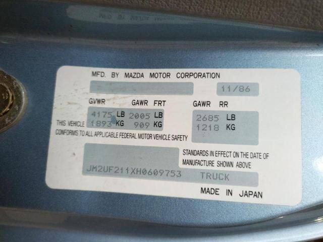 Photo 10 from auction – 1987 MAZDA B2000 LONG with VIN JM2UF211XH0609753