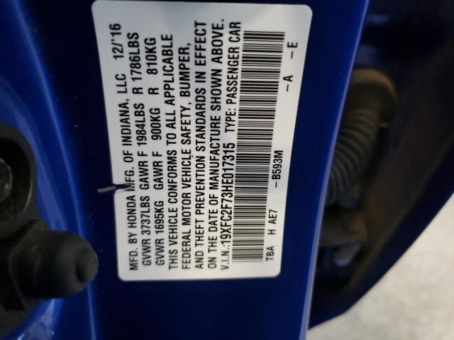 Photo 10 from auction – 2017 HONDA CIVIC EX with VIN 19XFC2F73HE017315