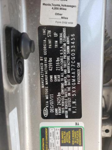 Photo 10 from auction – 2012 KIA OPTIMA LX with VIN 5XXGM4A77CG033456