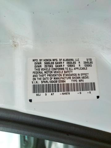 Photo 10 from auction – 2003 HONDA ODYSSEY EX with VIN 5FNRL18043B120964