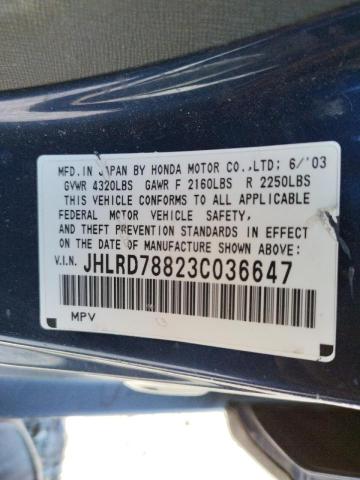 Photo 10 from auction – 2003 HONDA CR-V EX with VIN JHLRD78823C036647
