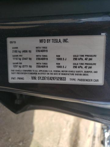 Photo 10 from auction – 2019 TESLA MODEL 3 with VIN 5YJ3E1EA2KF529833