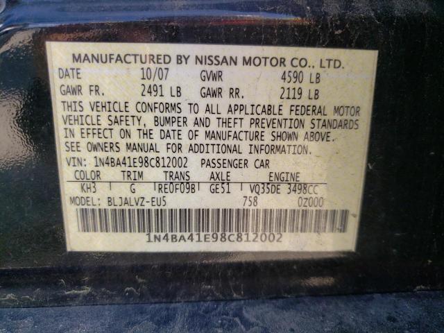 Photo 10 from auction – 2008 NISSAN MAXIMA SE with VIN 1N4BA41E98C812002