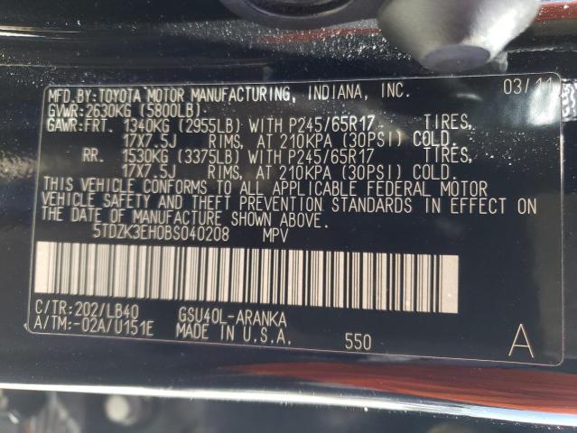 Photo 10 from auction – 2011 TOYOTA HIGHLANDER with VIN 5TDZK3EH0BS040208