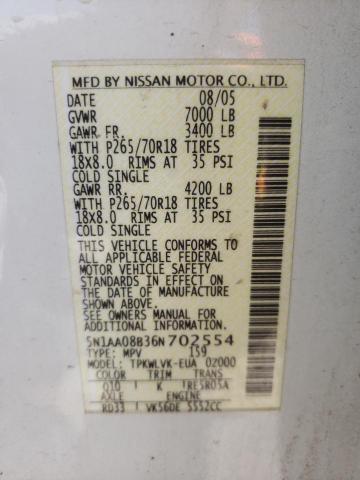 Photo 10 from auction – 2006 NISSAN ARMADA SE with VIN 5N1AA08B36N702554