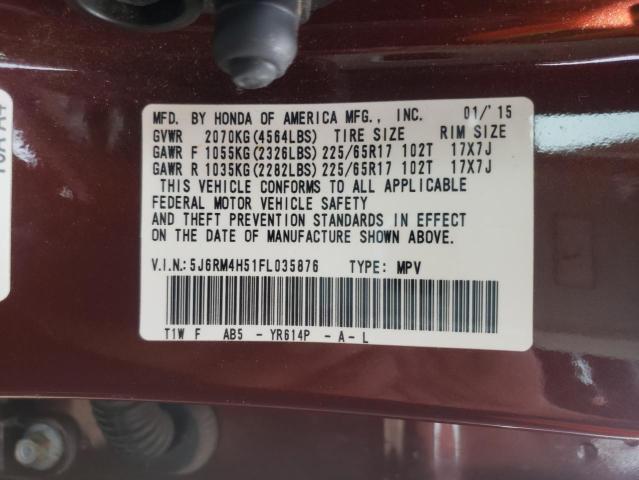 Photo 10 from auction – 2015 HONDA CR-V EX with VIN 5J6RM4H51FL035876