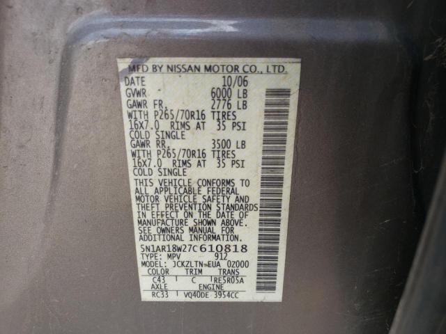 Photo 10 from auction – 2007 NISSAN PATHFINDER with VIN 5N1AR18W27C610818