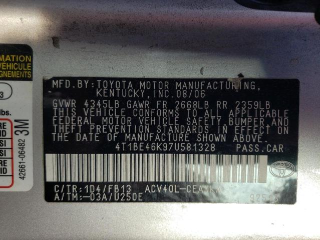 Photo 10 from auction – 2007 TOYOTA CAMRY CE with VIN 4T1BE46K97U581328