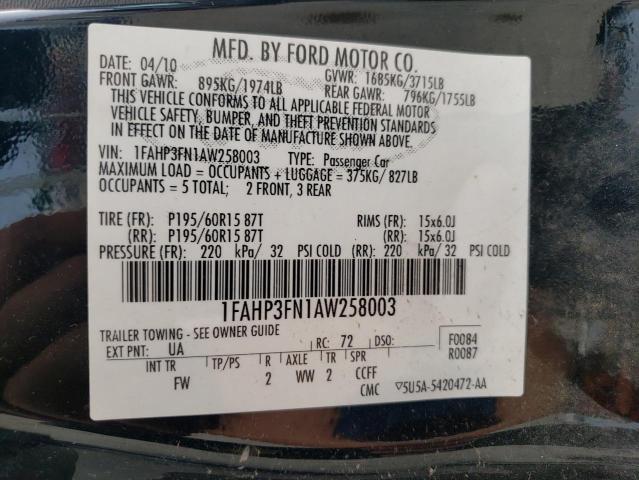 Photo 10 from auction – 2010 FORD FOCUS SE with VIN 1FAHP3FN1AW258003
