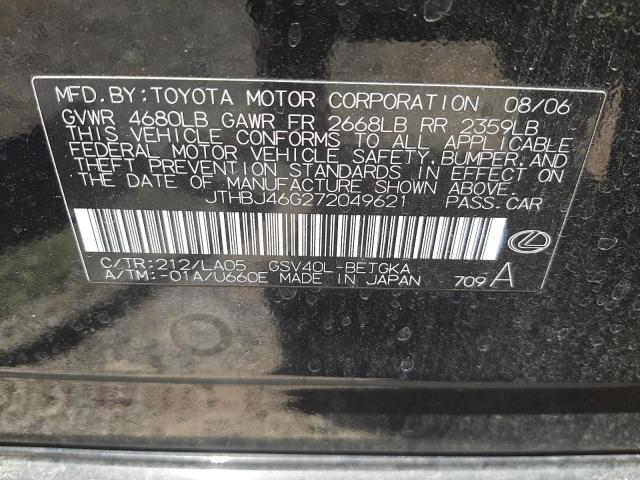 Photo 10 from auction – 2007 LEXUS ES 350 with VIN JTHBJ46G272049621