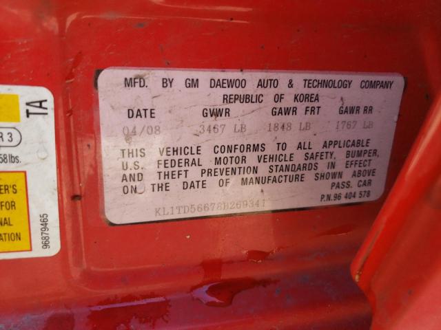 Photo 10 from auction – 2008 CHEVROLET AVEO BASE with VIN KL1TD56678B269341