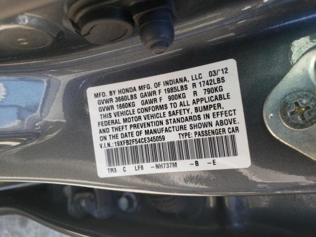 Photo 10 from auction – 2012 HONDA CIVIC LX with VIN 19XFB2F54CE345059