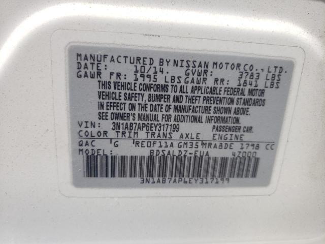 Photo 10 from auction – 2014 NISSAN SENTRA S with VIN 3N1AB7AP6EY317199