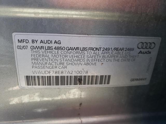 Photo 10 from auction – 2007 AUDI A4 with VIN WAUDF78E87A210078
