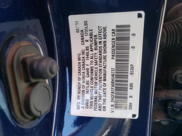 Photo 10 from auction – 2011 HONDA CIVIC LX with VIN 2HGFA1F56BH546737