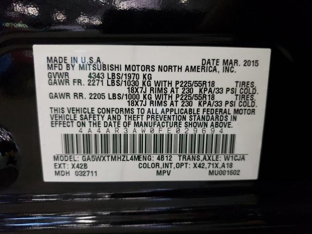 Photo 10 from auction – 2015 MITSUBISHI OUTLANDER with VIN 4A4AR3AW0FE029694