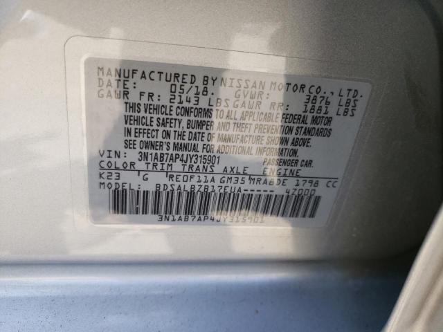 Photo 10 from auction – 2018 NISSAN SENTRA S with VIN 3N1AB7AP4JY315901