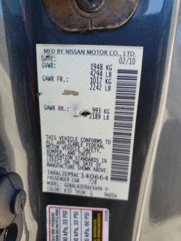 Photo 10 from auction – 2010 NISSAN ALTIMA S with VIN 1N4AL2EP9AC140664