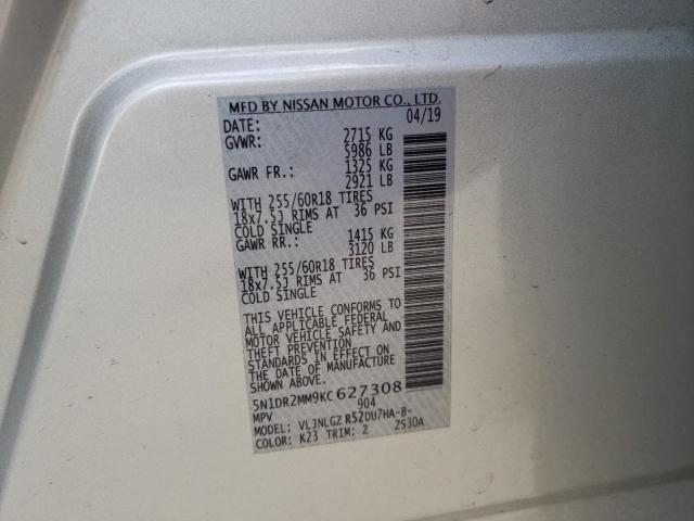 Photo 10 from auction – 2019 NISSAN PATHFINDER with VIN 5N1DR2MM9KC627308