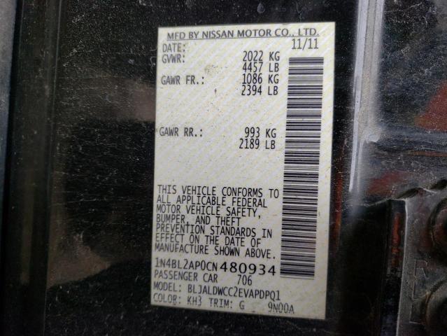 Photo 10 from auction – 2012 NISSAN ALTIMA SR with VIN 1N4BL2AP0CN480934