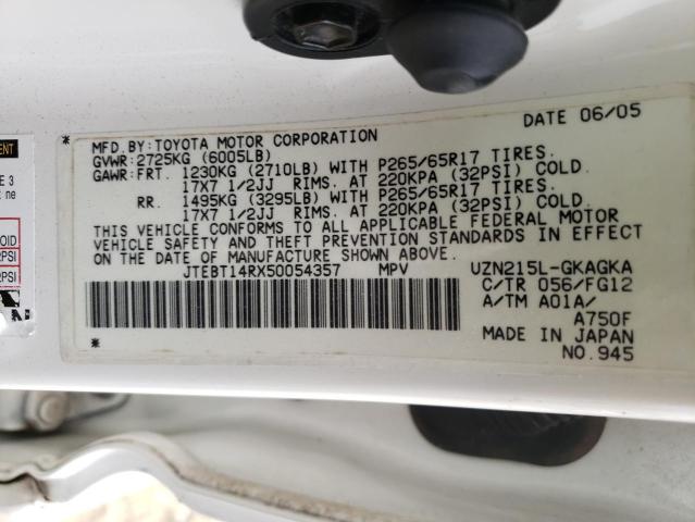 Photo 10 from auction – 2005 TOYOTA 4RUNNER SR with VIN JTEBT14RX50054357