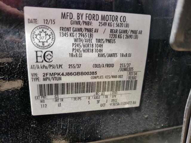 Photo 10 from auction – 2016 FORD EDGE SEL with VIN 2FMPK4J86GBB00385