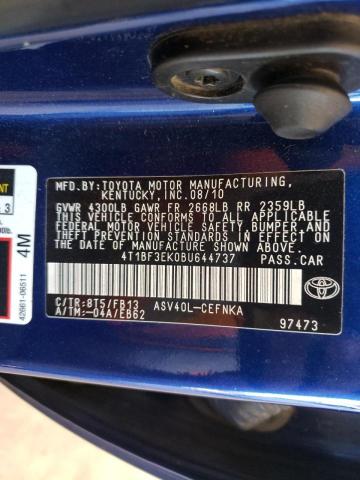 Photo 10 from auction – 2011 TOYOTA CAMRY BASE with VIN 4T1BF3EK0BU644737