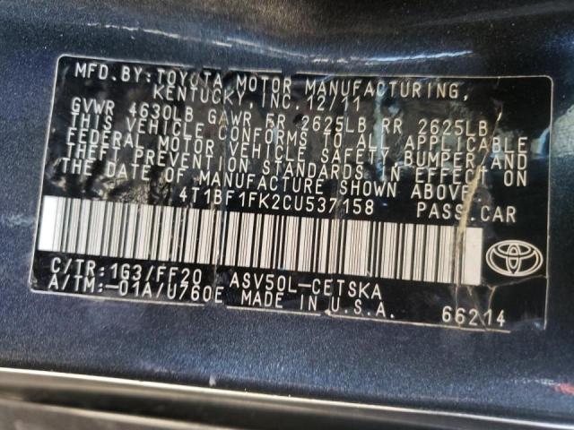 Photo 10 from auction – 2012 TOYOTA CAMRY BASE with VIN 4T1BF1FK2CU537158
