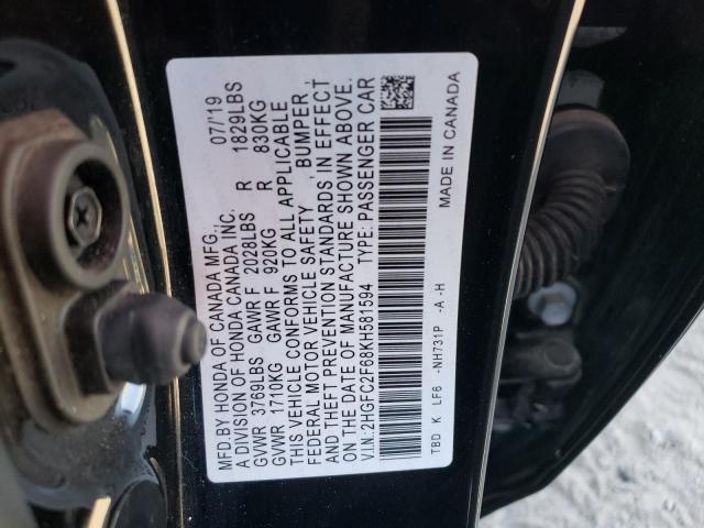 Photo 10 from auction – 2019 HONDA CIVIC LX with VIN 2HGFC2F68KH581594