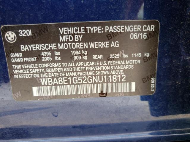 Photo 10 from auction – 2016 BMW 320 I with VIN WBA8E1G52GNU11812