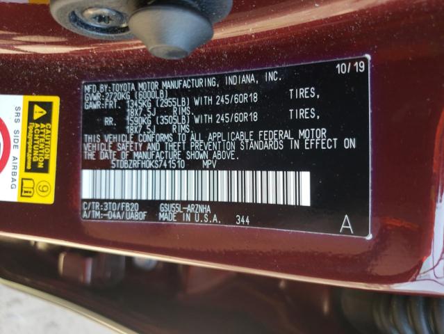 Photo 10 from auction – 2019 TOYOTA HIGHLANDER with VIN 5TDBZRFH0KS741510