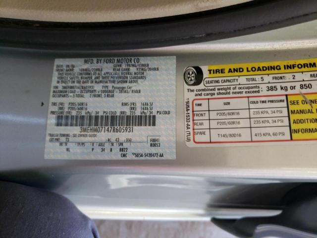 Photo 10 from auction – 2007 MERCURY MILAN with VIN 3MEHM07147R605931
