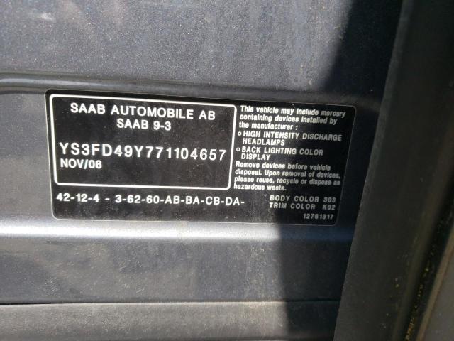 Photo 10 from auction – 2007 SAAB 9-3 2.0T with VIN YS3FD49Y771104657