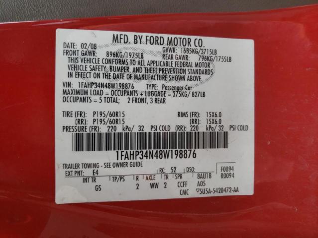 Photo 10 from auction – 2008 FORD FOCUS S/SE with VIN 1FAHP34N48W198876