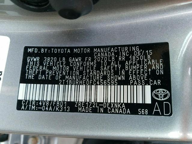 Photo 10 from auction – 2015 TOYOTA COROLLA LE with VIN 2T1BURHE0FC456595