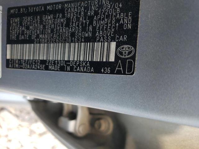 Photo 10 from auction – 2005 TOYOTA COROLLA CE with VIN 2T1BR32E65C381634