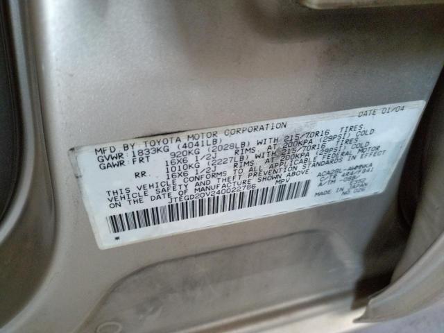 Photo 10 from auction – 2004 TOYOTA RAV4 with VIN JTEGD20V240022786
