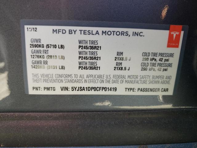 Photo 10 from auction – 2012 TESLA MODEL S with VIN 5YJSA1DP0CFP01419
