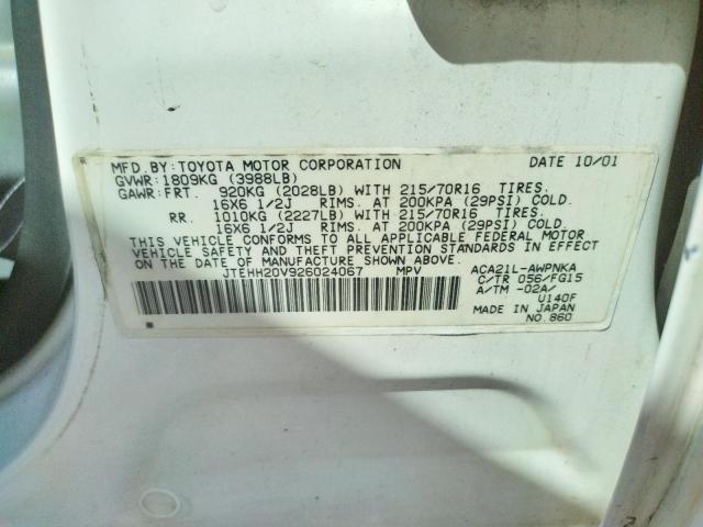 Photo 10 from auction – 2002 TOYOTA RAV4 with VIN JTEHH20V926024067