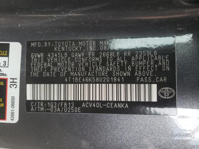 Photo 10 from auction – 2008 TOYOTA CAMRY CE with VIN 4T1BE46K58U201841