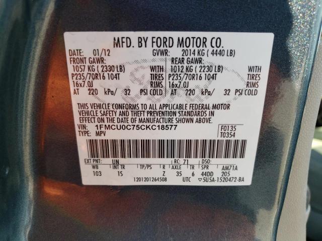 Photo 10 from auction – 2012 FORD ESCAPE XLS with VIN 1FMCU0C75CKC18577