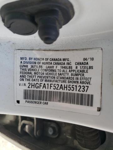 Foto 10 de la subasta – 2010 HONDA CIVIC LX con VIN 2HGFA1F52AH551237