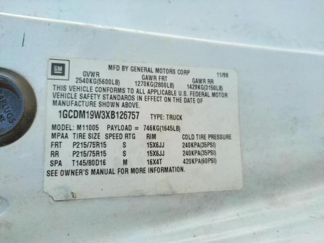 Photo 10 from auction – 1999 CHEVROLET ASTRO with VIN 1GCDM19W3XB126757