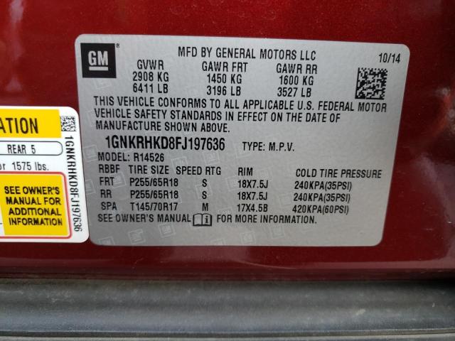 Photo 10 from auction – 2015 CHEVROLET TRAVERSE L with VIN 1GNKRHKD8FJ197636